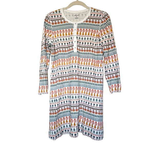 Roller Rabbit Womens Long Sleeve Weave Pajama Dress S Pima Cotton Holiday Animal